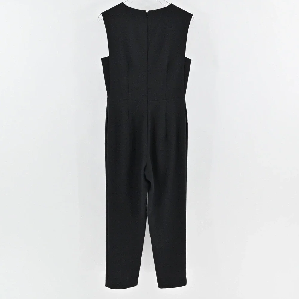 Michael Kors Jumpsuit Womens Sz 8 Black Sleeveless V Neck High Waist Tapered Leg